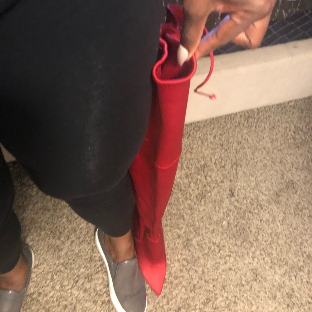 Red, Satin, Thigh Boots, Size 9